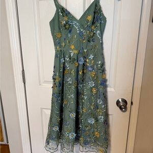 Dress the Population Green Dress with Floral Embroidery